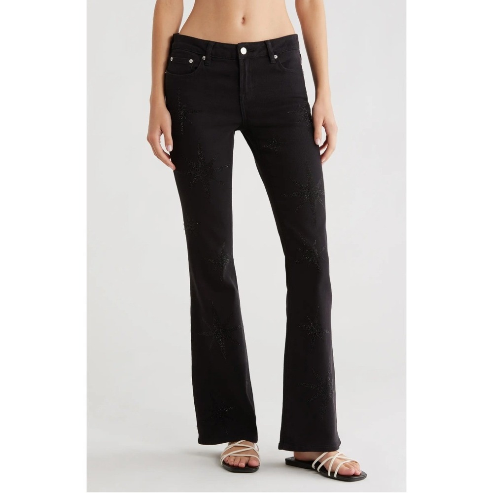 PacSun Vanya Glitter Star Detail Bootcut Jeans Black Starburst Flare / Size 30